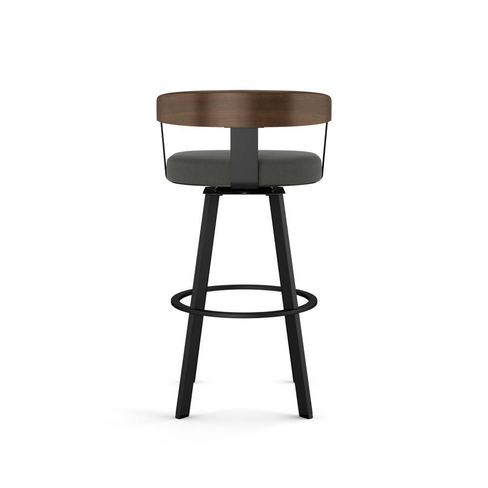 Lars 30" Gray Upholstered Swivel Barstool with Wood Back