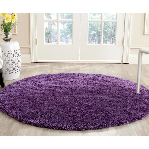 Milan Shag Purple 4 ft. x 4 ft. Solid Flokati Round Area Rug