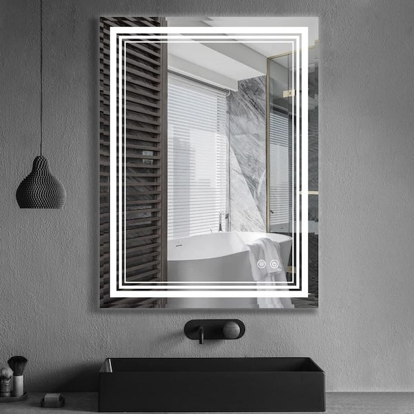 Unbranded 24 in. W x 32 in. H Rectangular Aluminum Framed Anti-Fog LED Lighted Wall Bathroom Vanity Mirror in Silver