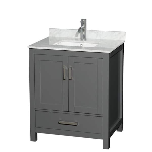 Wyndham Collection Sheffield 30 in. W x 22 in. D x 35.25 in. H Single Bath Vanity in Dark Gray with White Carrara Marble Top