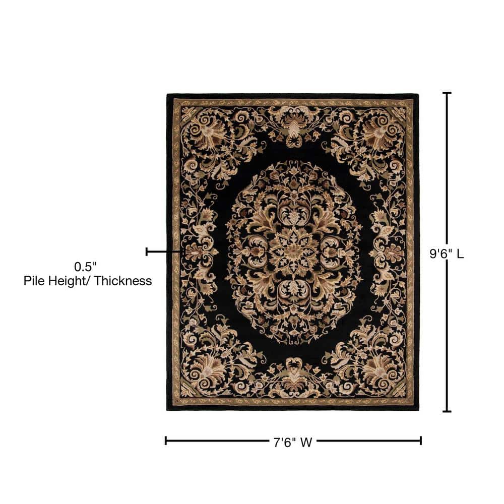 Elegant Heritage Black Wool 7'6" x 9'6" Hand-Tufted Area Rug