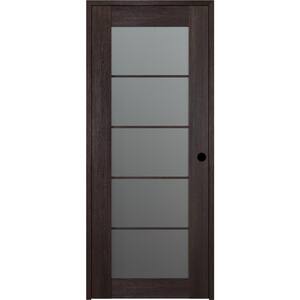 28 in. x 84 in. Vona Left-Hand Solid Composite Core 5-Lite Frosted Glass Veralinga Oak Wood Single Prehung Interior Door
