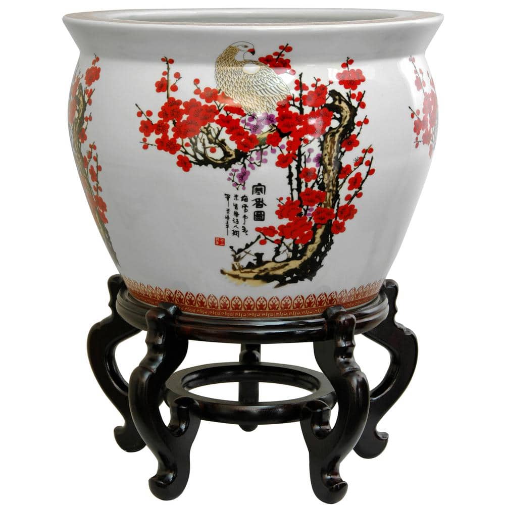 Oriental Furniture 12 in. Cherry Blossom Porcelain Fishbowl BW