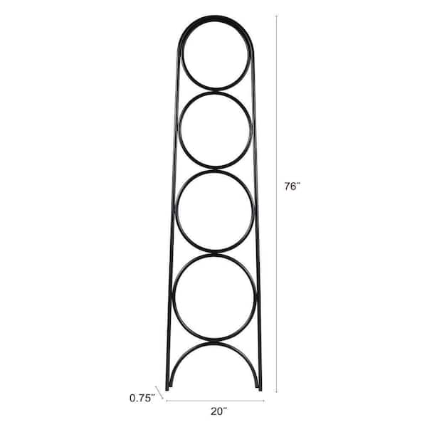 76 in. Tall Black Metal 4-Shelf Decorative Ladder Bookcase with Circular Rings