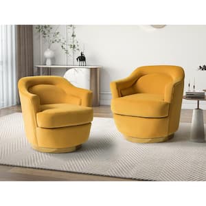 Cosmin Modern Polyester Mustard Swivel Barrel Chair with Metal Base and Three-degree Curved Seat Set of 2