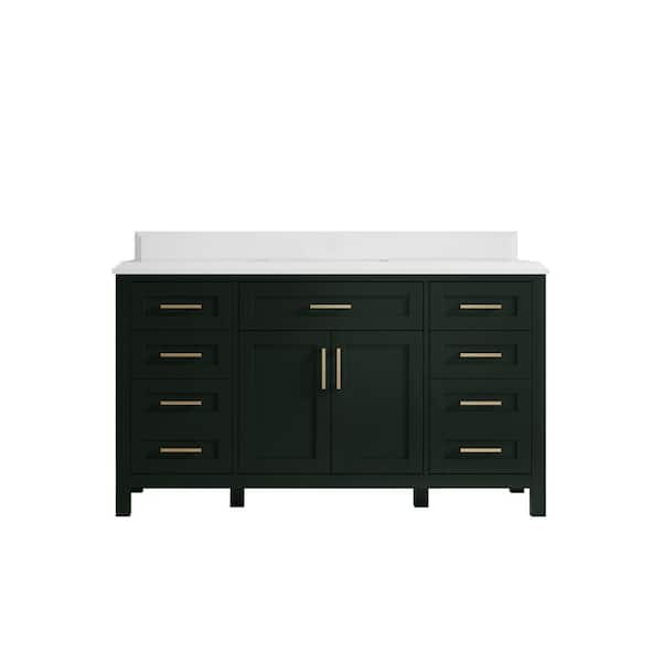 Willow Collections Cambridge 60 in. W x 22 in. D x 36 in. H Single Sink Bath Vanity in Dark Green with Cove Edge White Quartz Top
