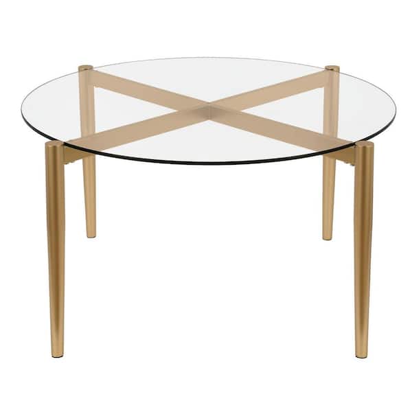 HomeRoots 36 in. Round Glass Coffee Table with No Additional Features