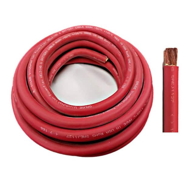 WindyNation 15 ft. 1/0-Gauge Red Welding Battery Pure Copper Flexible Cable Wire