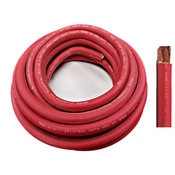 WindyNation 10 ft. 2-Gauge Red Welding Battery Pure Copper Flexible Cable Wire