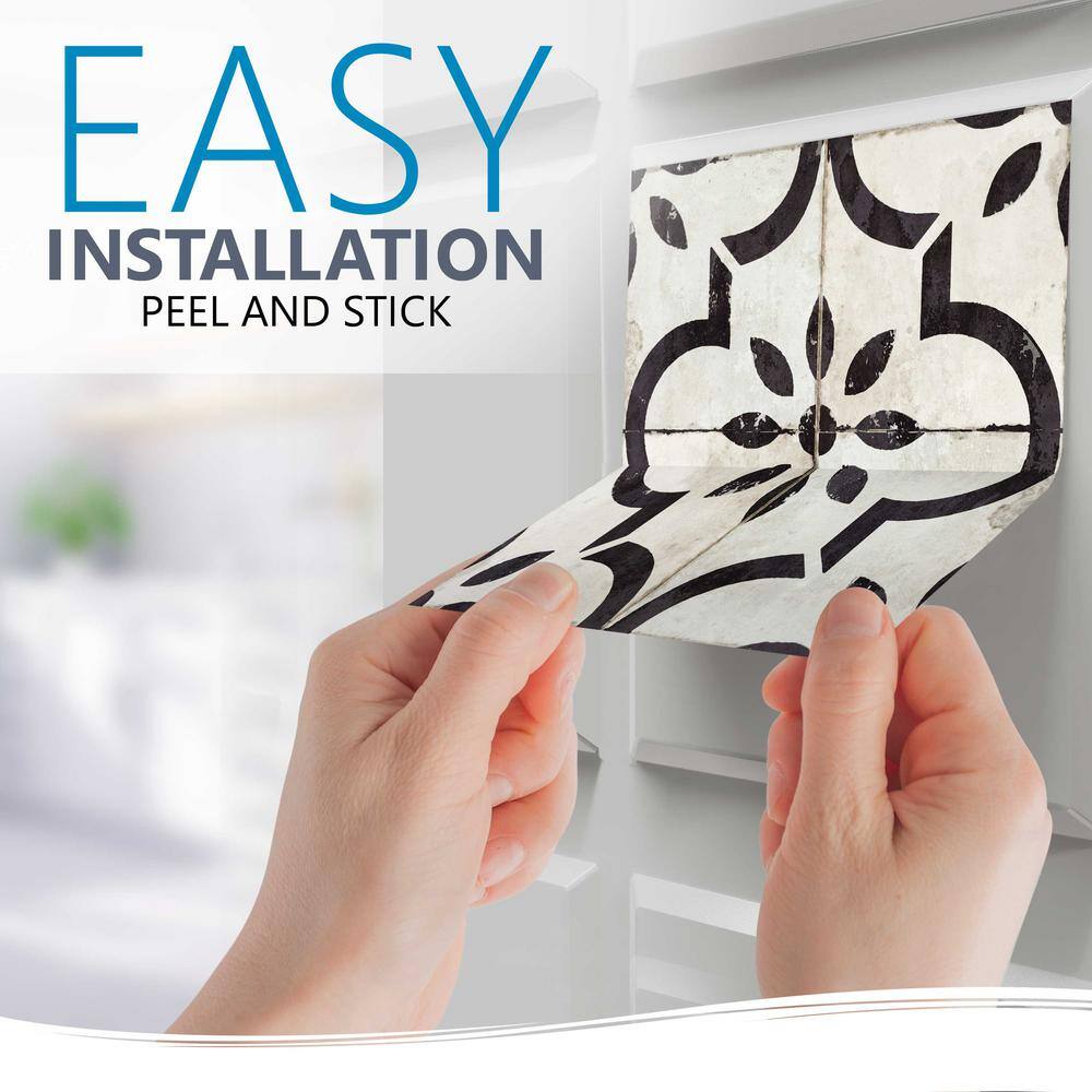 6x6 White and Black Vinyl Peel and Stick Mosaic Tile