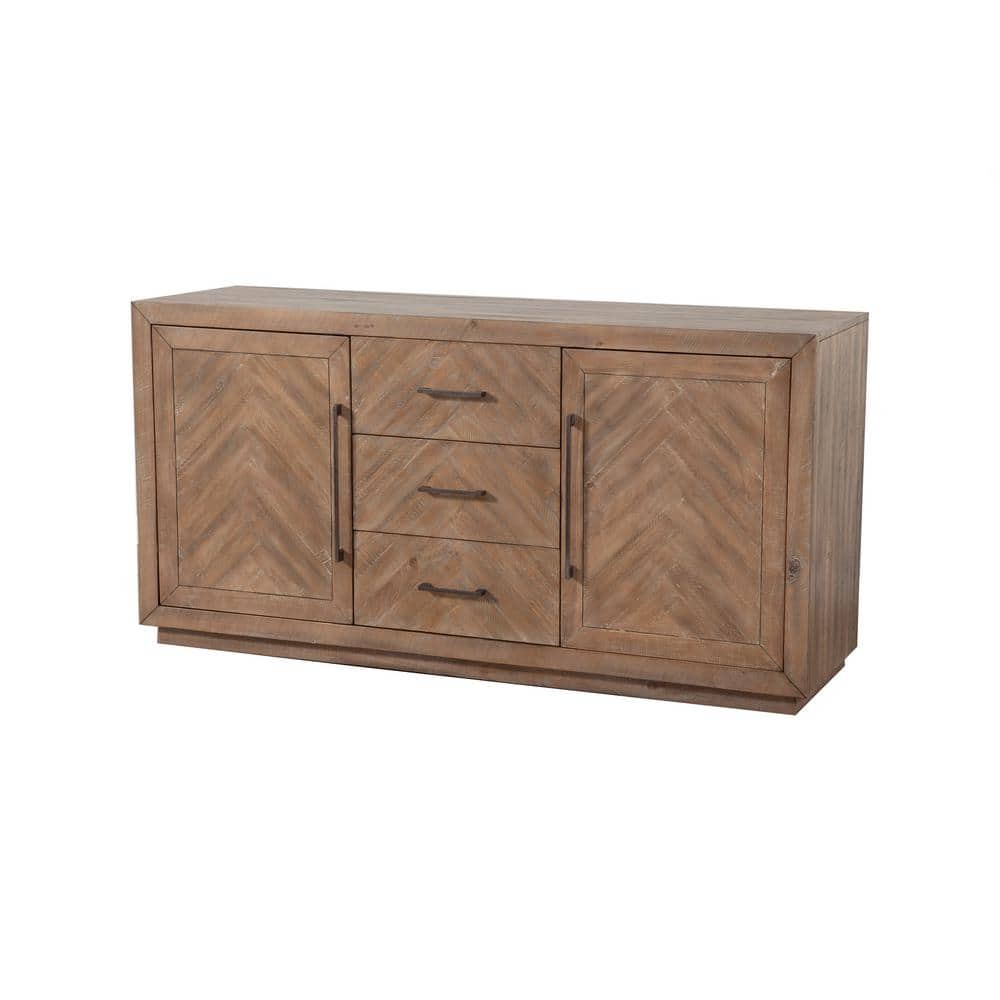 Aiden 62" Weathered Brown Pine Sideboard with Brass Hardware