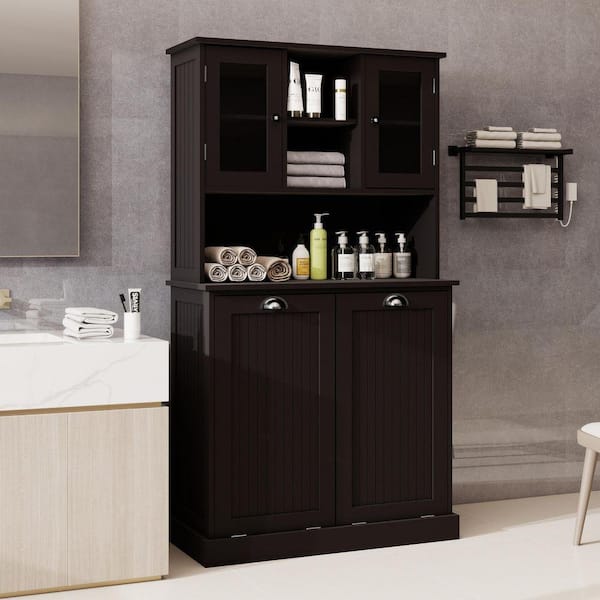 XUJMK 33 in. W x 15 in. D x 60 in. H Black Linen Cabinet, 2