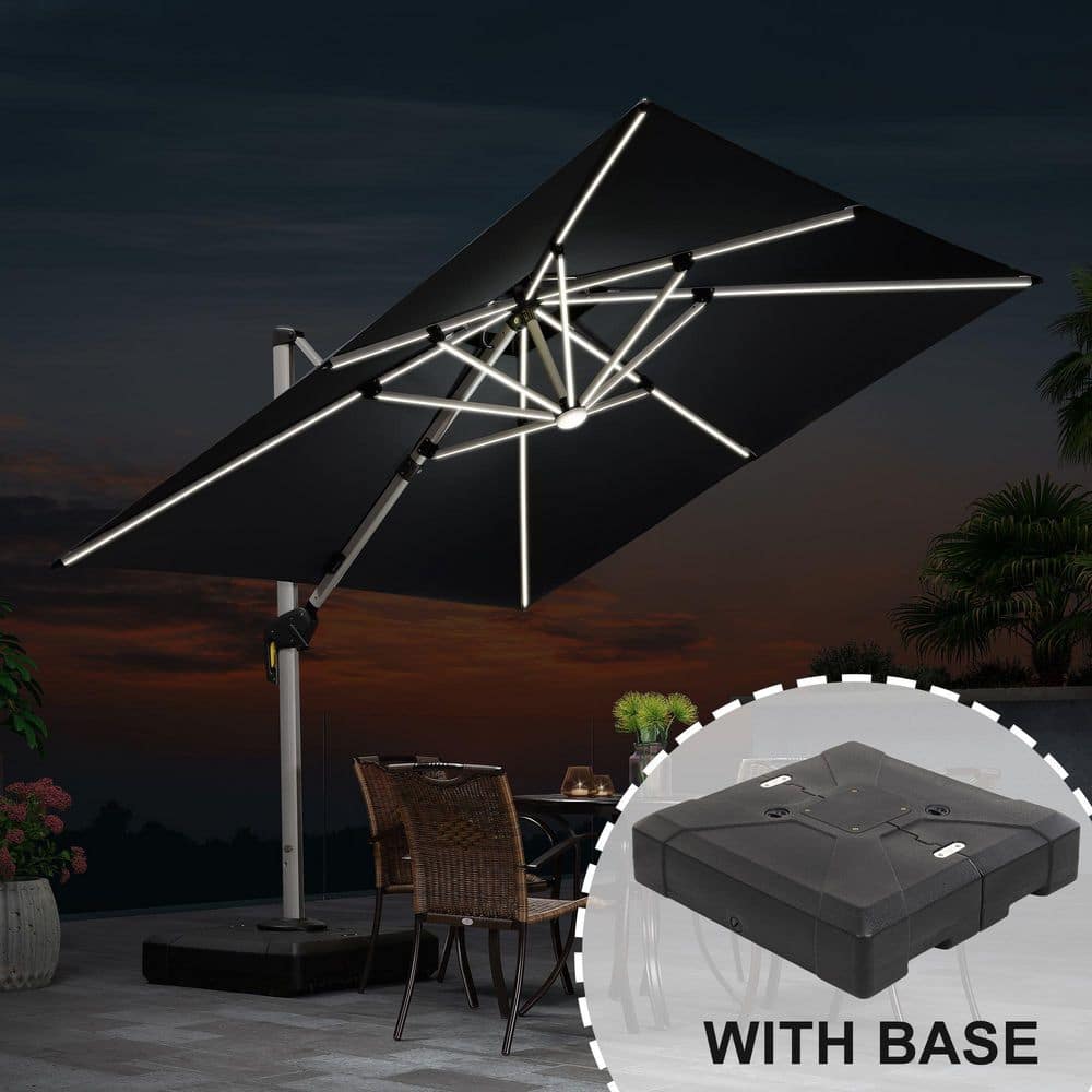 9 ft. Square Aluminum Solar Powered LED Patio Cantilever Offset Umbrella with Stand, Gray price history on PriceWatchPro