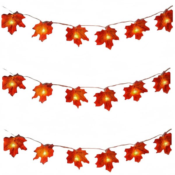 10 ft. Battery Operated Fall Garland Garden Torch with 20 LED Lights and Maple Leaf for Thanksgiving Harvest (2-Pack)