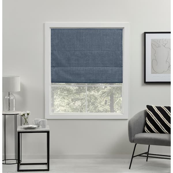 EXCLUSIVE HOME Acadia Denim Blue Cordless Total Blackout Polyester Roman Shade 27 in. W x 64 in. L