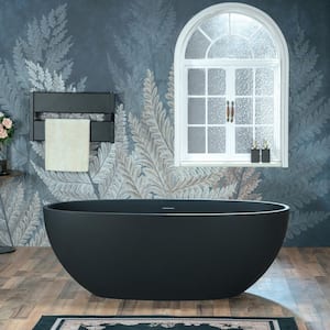 61 in. x 30.75 in. Solid Surface Stone Resin Soaking Bathtub with Center Drain in Black