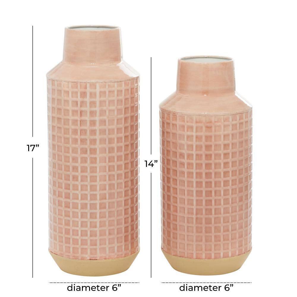 Sleek Contemporary Pink Metal Decorative Vases Set of 2