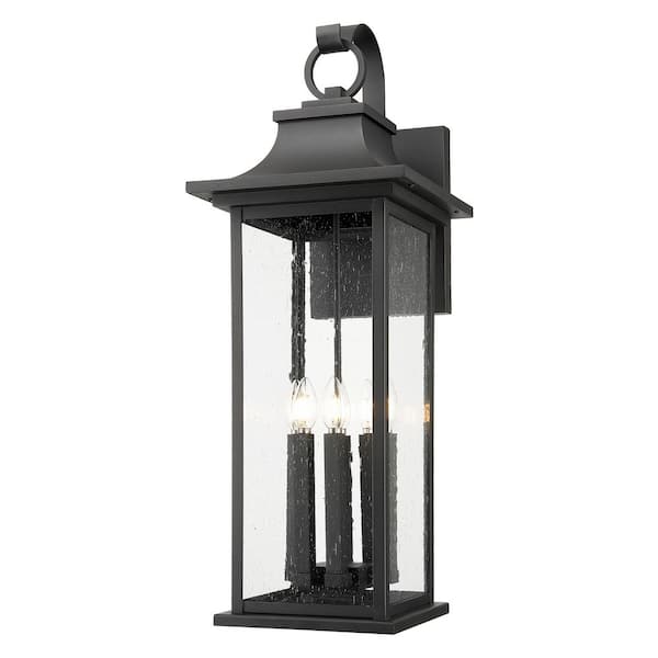 Unbranded Tiberius 34 inch Weather Resistant Black 6 Light Outdoor Wall Lantern Sconce with Clear Seedy Glass Shade