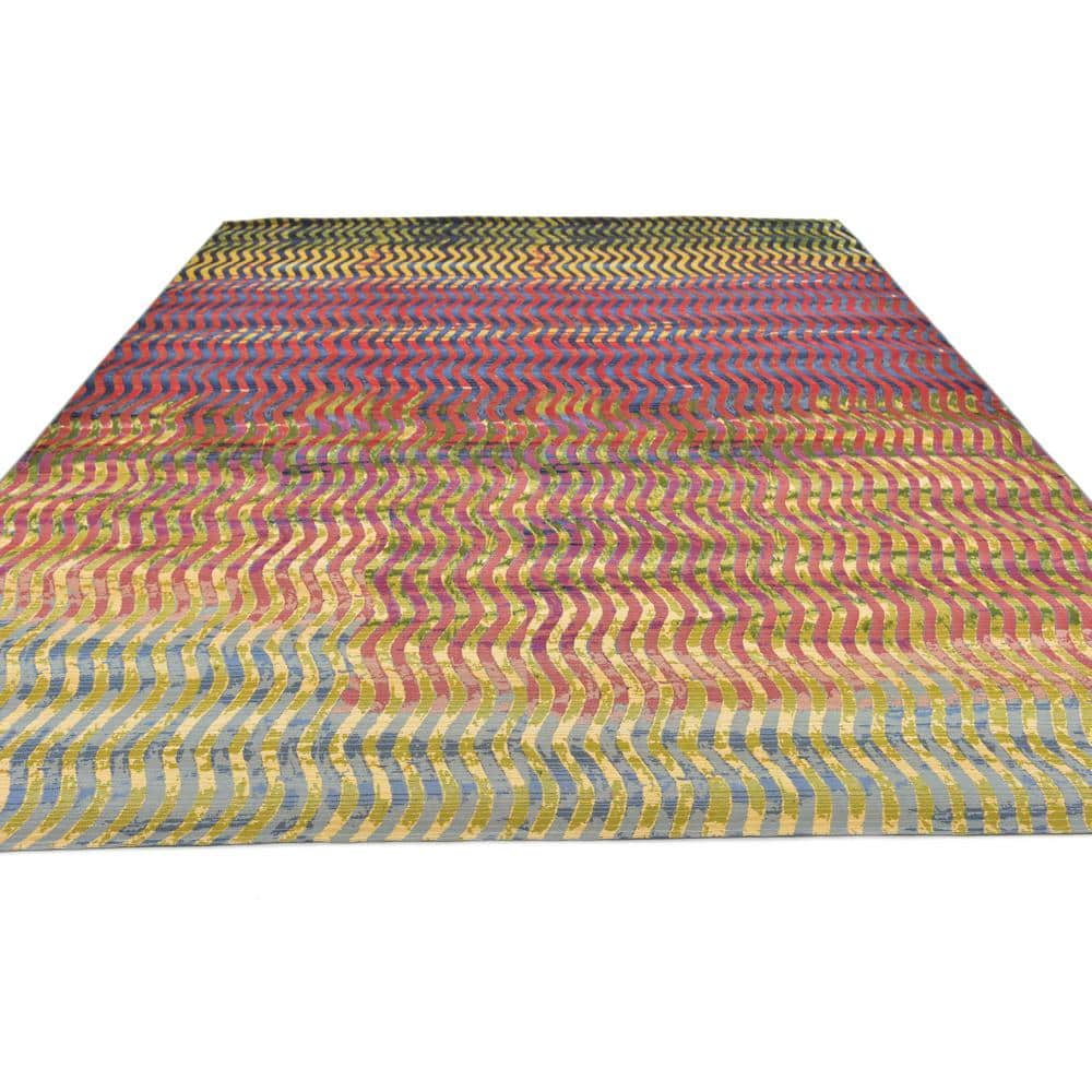 Vibrant Multi-Stripe 10' x 12' Outdoor Synthetic Area Rug