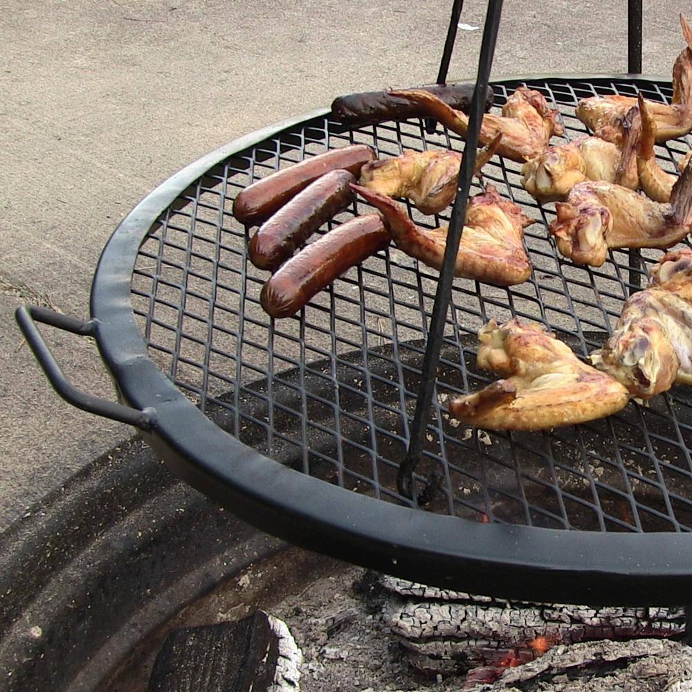 24-Inch Round Black Steel Fire Pit Cooking Grate with Handles