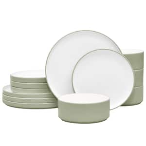 Colortex Stone Sage Porcelain 12-Piece Dinnerware Set, Service for 4