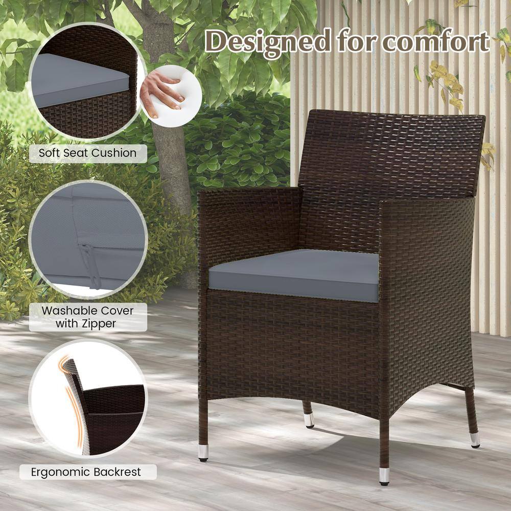 4-Piece Gray Rattan Wicker Patio Sofa Set with Cushions and Coffee Table