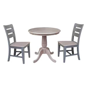 Washed Gray Taupe 30 in. Round Pedestal Table with 2-Side Chairs (Set of 3/Pieces)