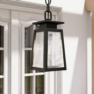 1-Light Black Outdoor Pendant Light Exterior Hanging Lantern with E26 Base