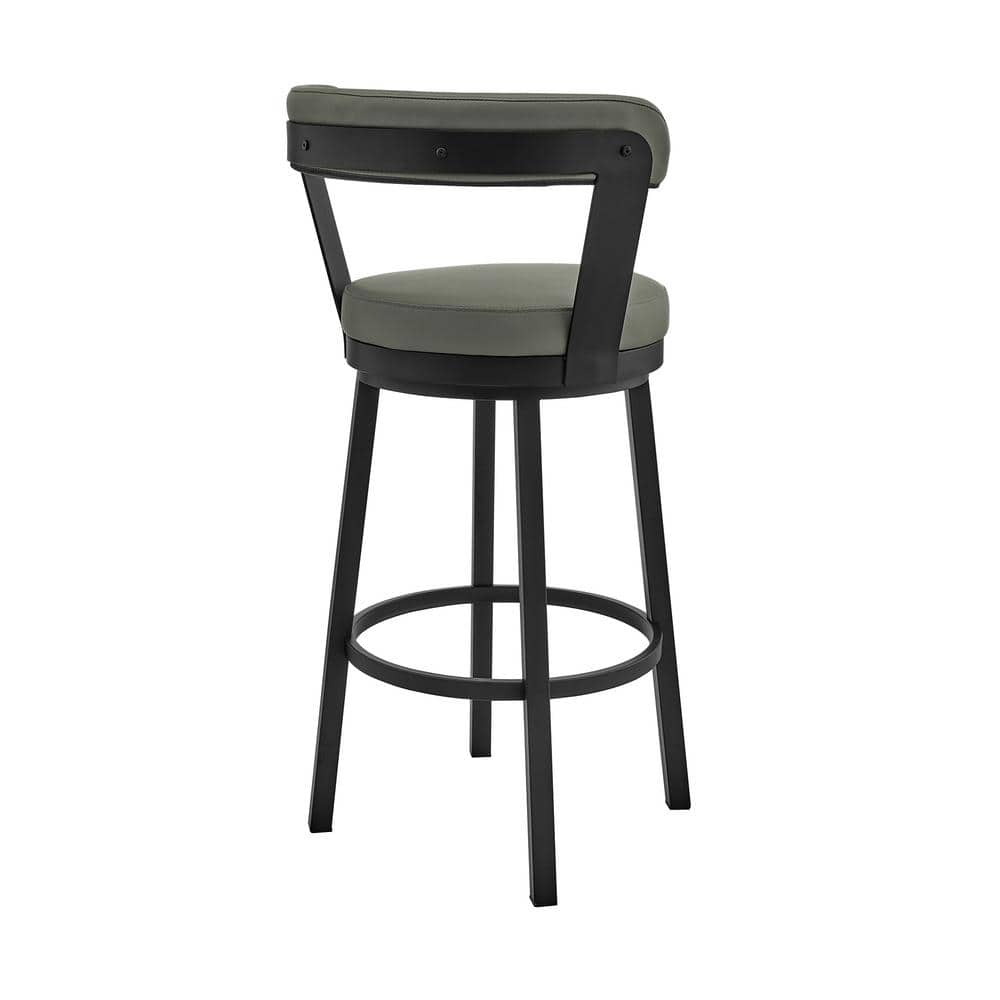 Kobe 30" Black Finish Swivel Bar Stool with Gray Faux Leather