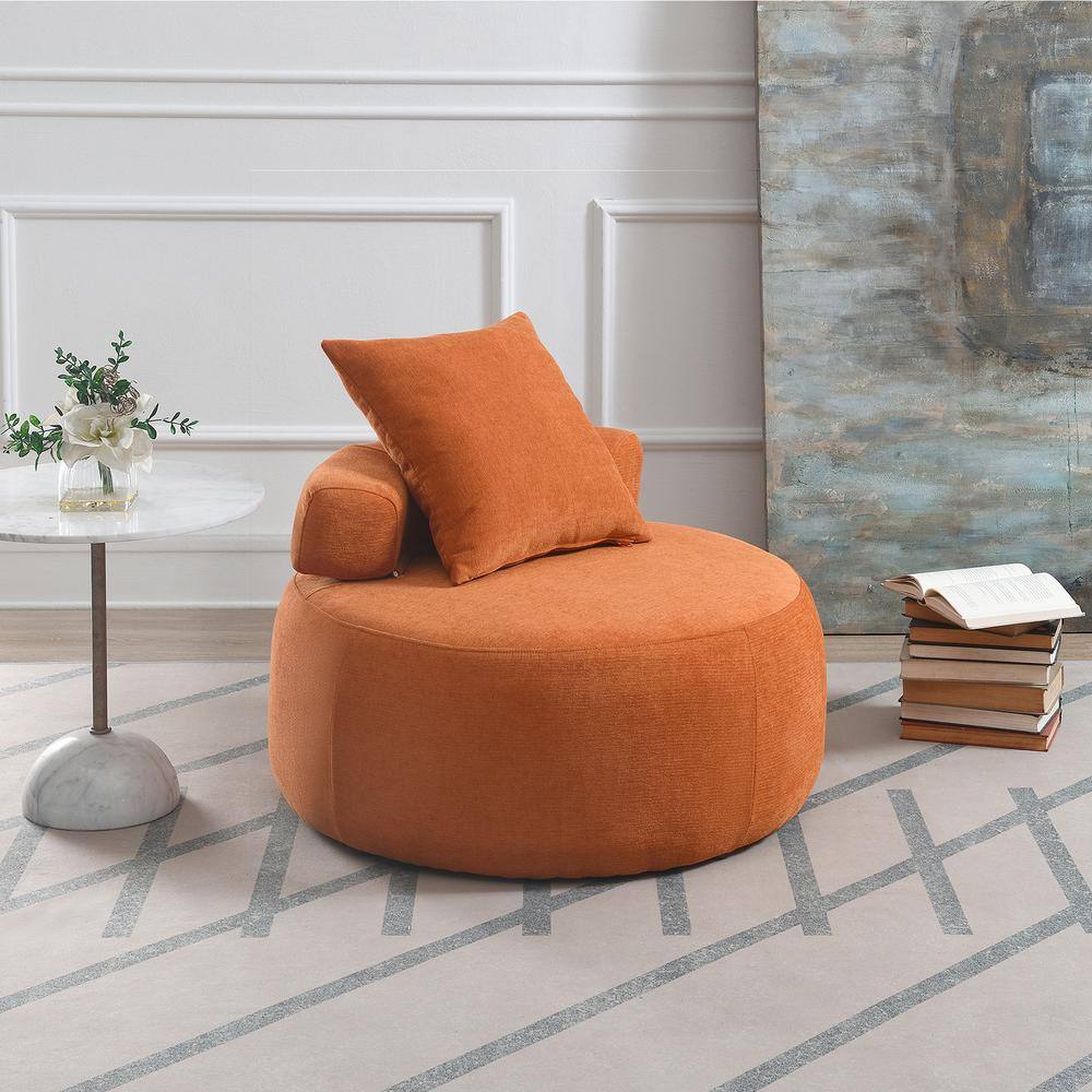 Modern Orange Chenille Accent Chair Solid Wood Round Sofa Upholstered ...