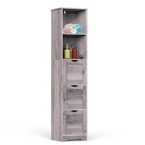 12.2 in. W x 11.6 in. D x 57.48 in. H Gray Linen Cabinet Bathroom Tall Storage Cabinet with 3 Drawers and 2 Shelves