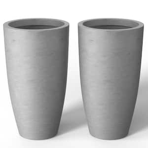 13.5 in. Dia Stone Finish Extra Large Tall Round Concrete Plant Pot/Planter for Indoor and Outdoor Set of 2