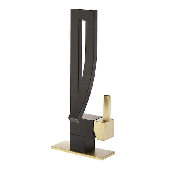 FLG Single Handle Single Hole Waterfall Bathroom Faucet Brass Modern Elegent Basin Vanity Taps in Matte Black & Brushed Gold