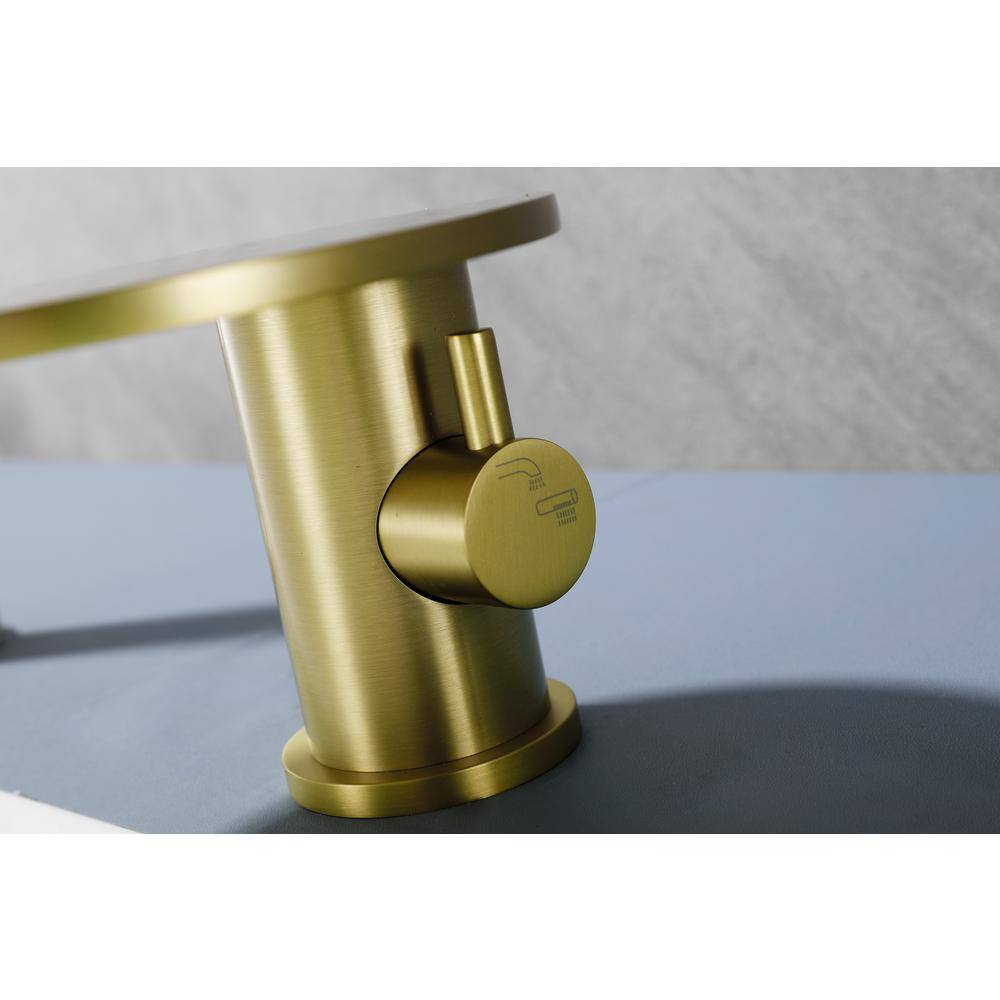 Brushed Gold Solid Brass Deck-Mounted Roman Tub Faucet with Hand Shower