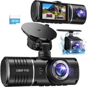 1080P 3 Channel Dash Cam Front, Rear and Inside Dash Cam Loop Recording with 32GB Card, HDR, G-Sensor, 24Hr Parking