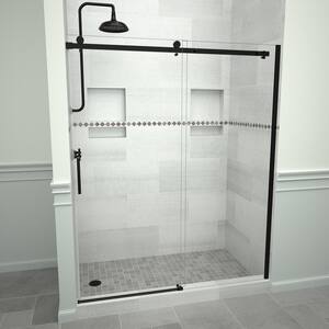 Redi Slide 5300 47 in. W x 76 in. H Semi-Frameless Sliding Shower Door in Matte Black with Handle and Clear Glass