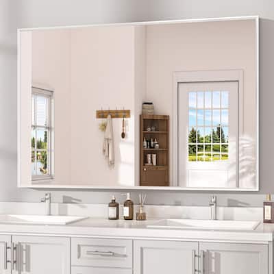 48 in. W x 36 in. H Rectangular Aluminum Alloy Framed and Tempered Glass Wall Bathroom Vanity Mirror in Matte White