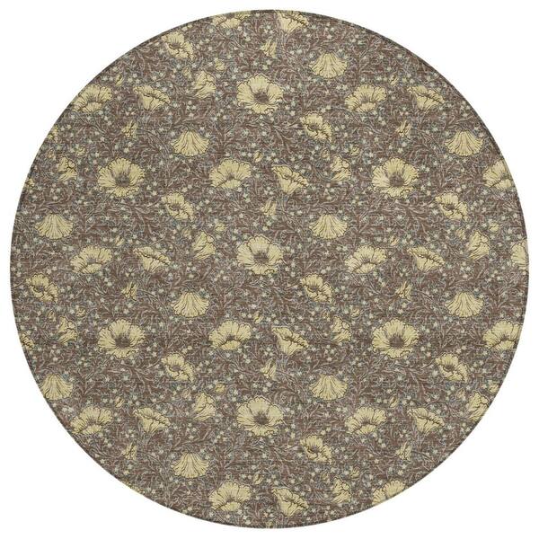 Chantille Machine Washable Indoor/Outdoor Abstract ACN2792 Brown 8 ft. x 8 ft. Round Rug