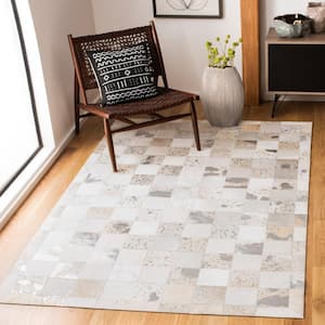 Studio Leather Ivory/Silver Doormat 3 ft. x 5 ft. Geometric Checkered Area Rug