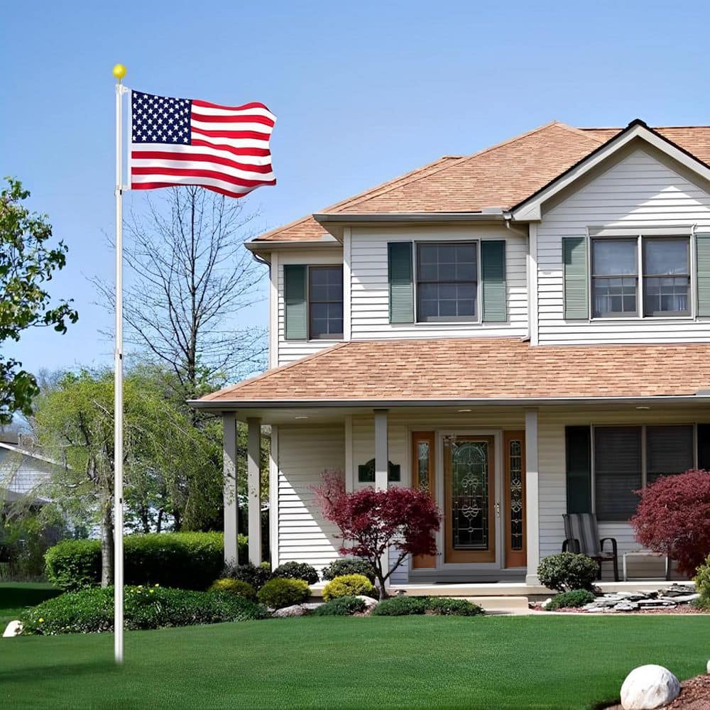 25 ft. Telescopic Aluminum Flagpole with 3 ft. x 5 ft. U.S. Flag in Silver,
