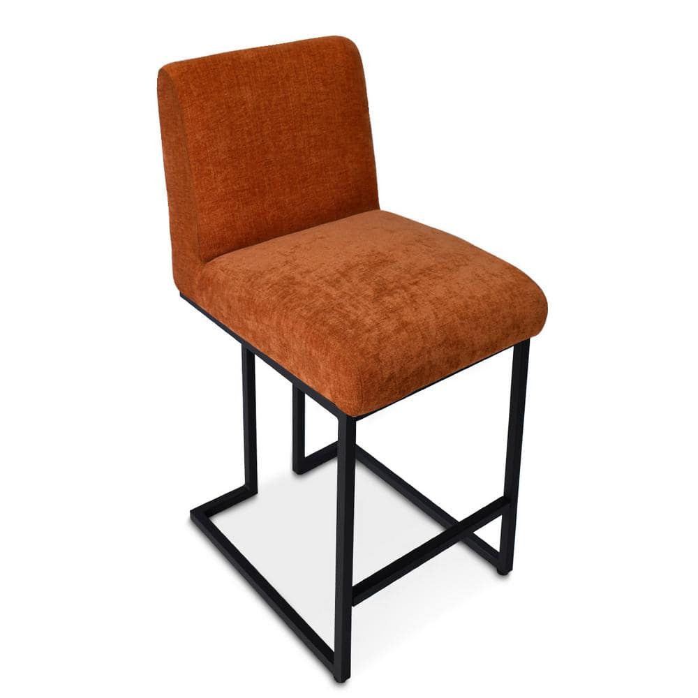 Set of 2 Terra Upholstered Fabric Counter Height Bar Stools with Black Metal Sled Legs