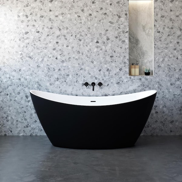 Jodie 67 in. x 29.5 in. Oval Soaking Bathtub with Center Drain in Matte Black
