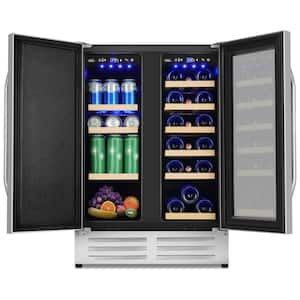 24 in.Dual Zone 20-Wine Bottles and 88-Can Built-In and Freestanding with French Door Beverage Cooler in Stainless Steel