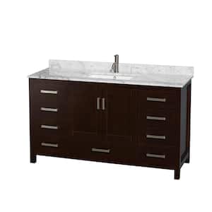 Sheffield 60 in. W x 22 in. D x 35 in. H Single Bath Vanity in Espresso with White Carrara Marble Top