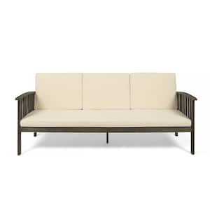 Carolina Gray 1-Piece Wood Outdoor Patio Couch with Cream Cushions