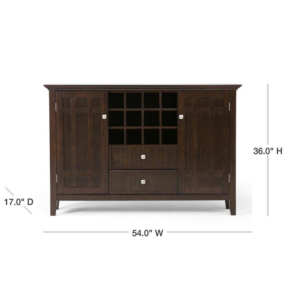 Rustic Dark Tobacco Solid Pine Sideboard with Wine Rack