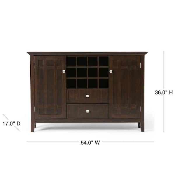 Simpli Home Bedford Solid Wood 54 In Wide Rustic Sideboard Buffet Credenza And Winerack In Tobacco Brown 3axcbed 04 The Home Depot