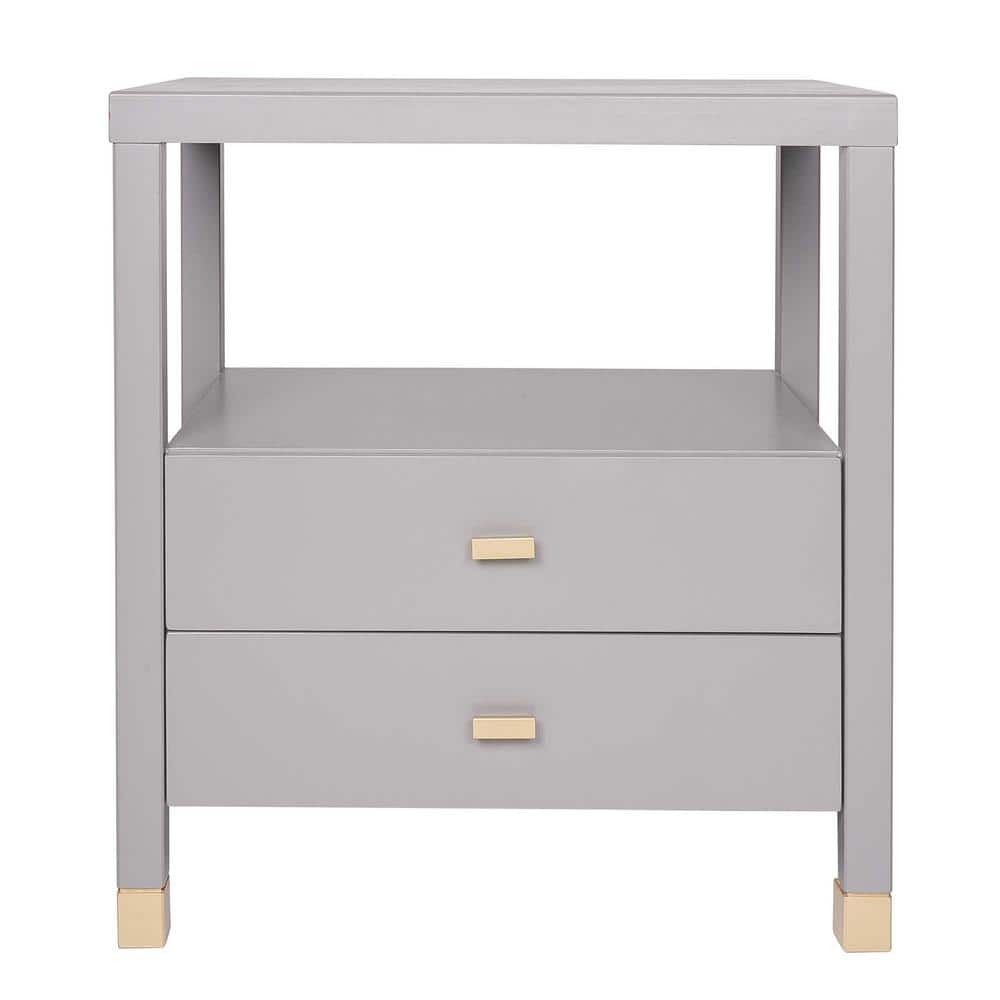 Gray Solid Wood 2-Drawer Nightstand with Shelf