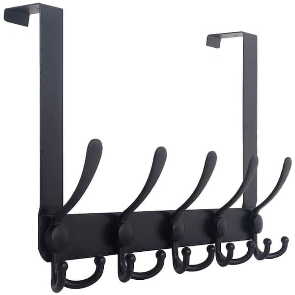 NVNOO 16.75 in. Over The Door Hooks Rack with 5-Tri Hooks for Hanging for Bathroom Hanging, Black (1-Pack)
