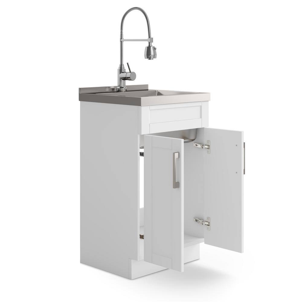 White 20 Inch Laundry Cabinet with Stainless Steel Sink and Faucet